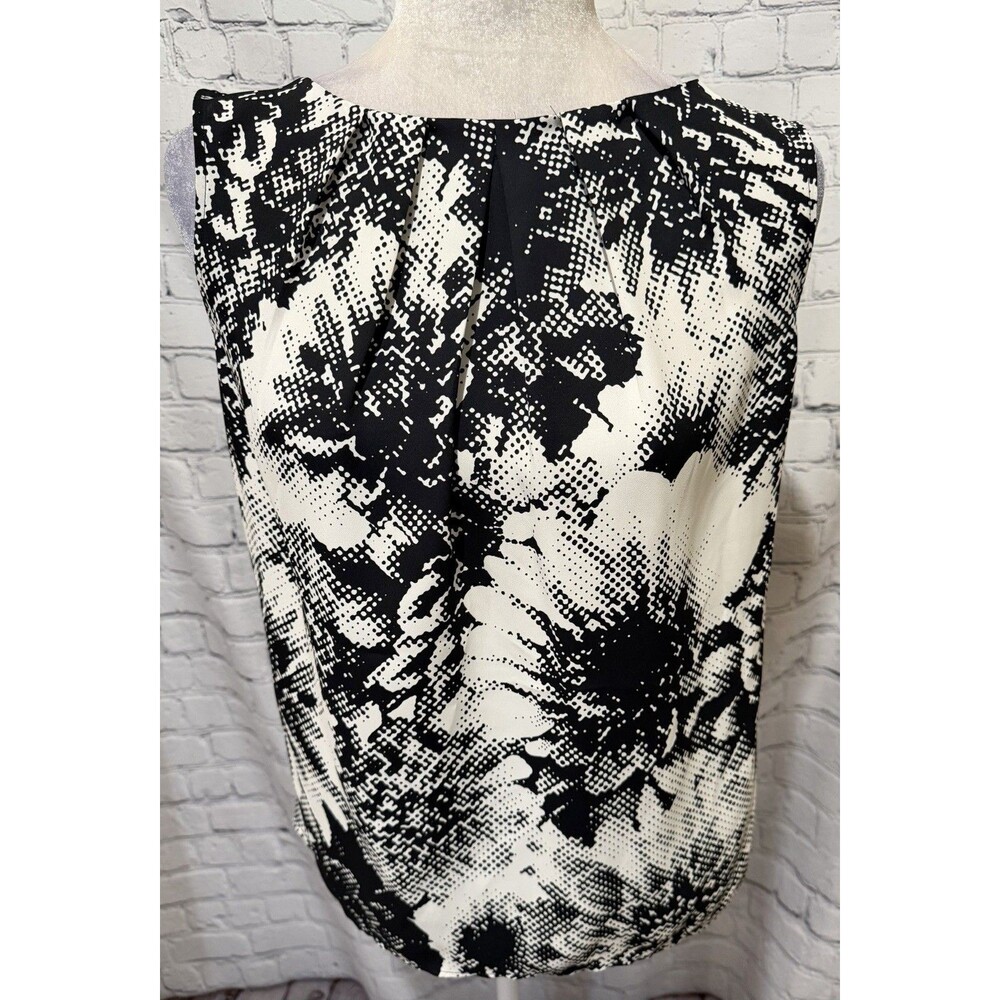 Talbots Womens 6 Petite Sleeveless Blouse Retro Floral Graphic Pop Art Print